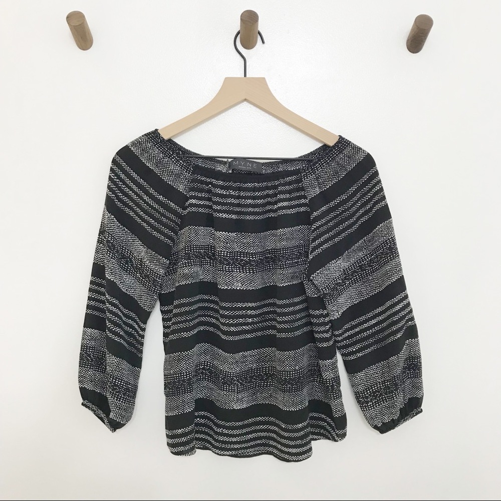 MYNE by Ashley Ann Black and Whitw Silk Top Size 2 - Picture 1 of 4